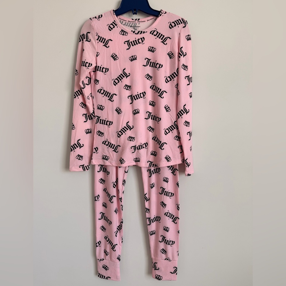 Juicy Couture Pink Ribbed Logo Long-Sleeve Pajama Set